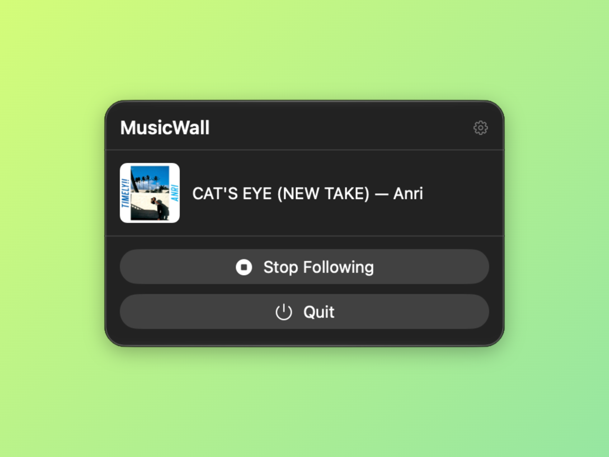 MusicWall menu bar panel