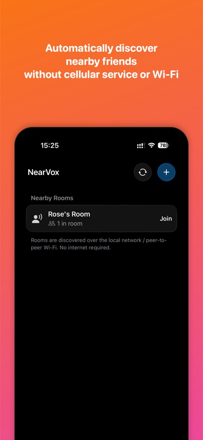 NearVox home screen with the push-to-talk button