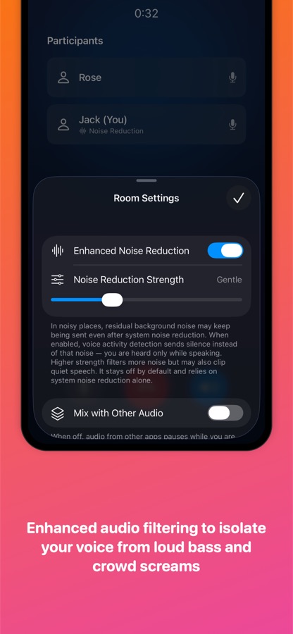 Enhanced noise reduction settings